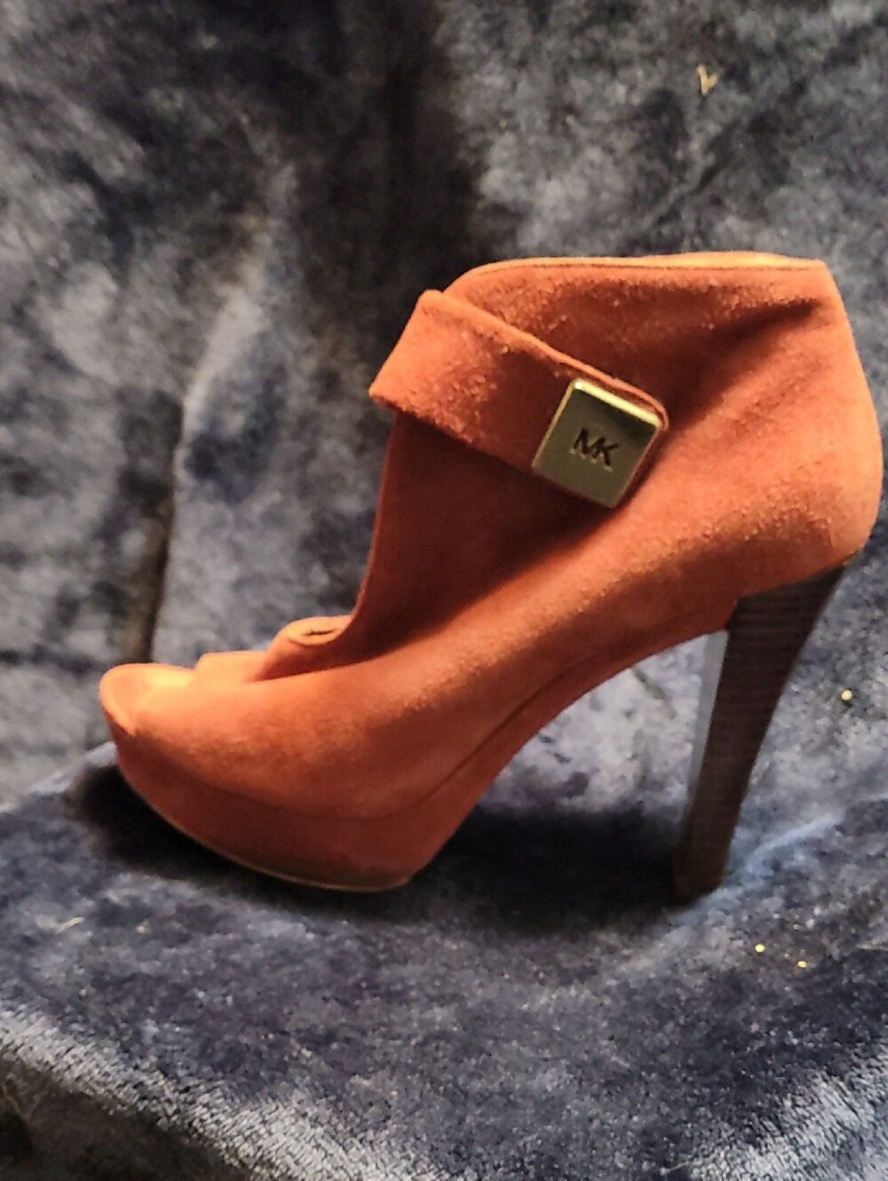 Michael Kors Burnt Orange Suede Peep-Toe Platform Booties - Picture 2 of 2